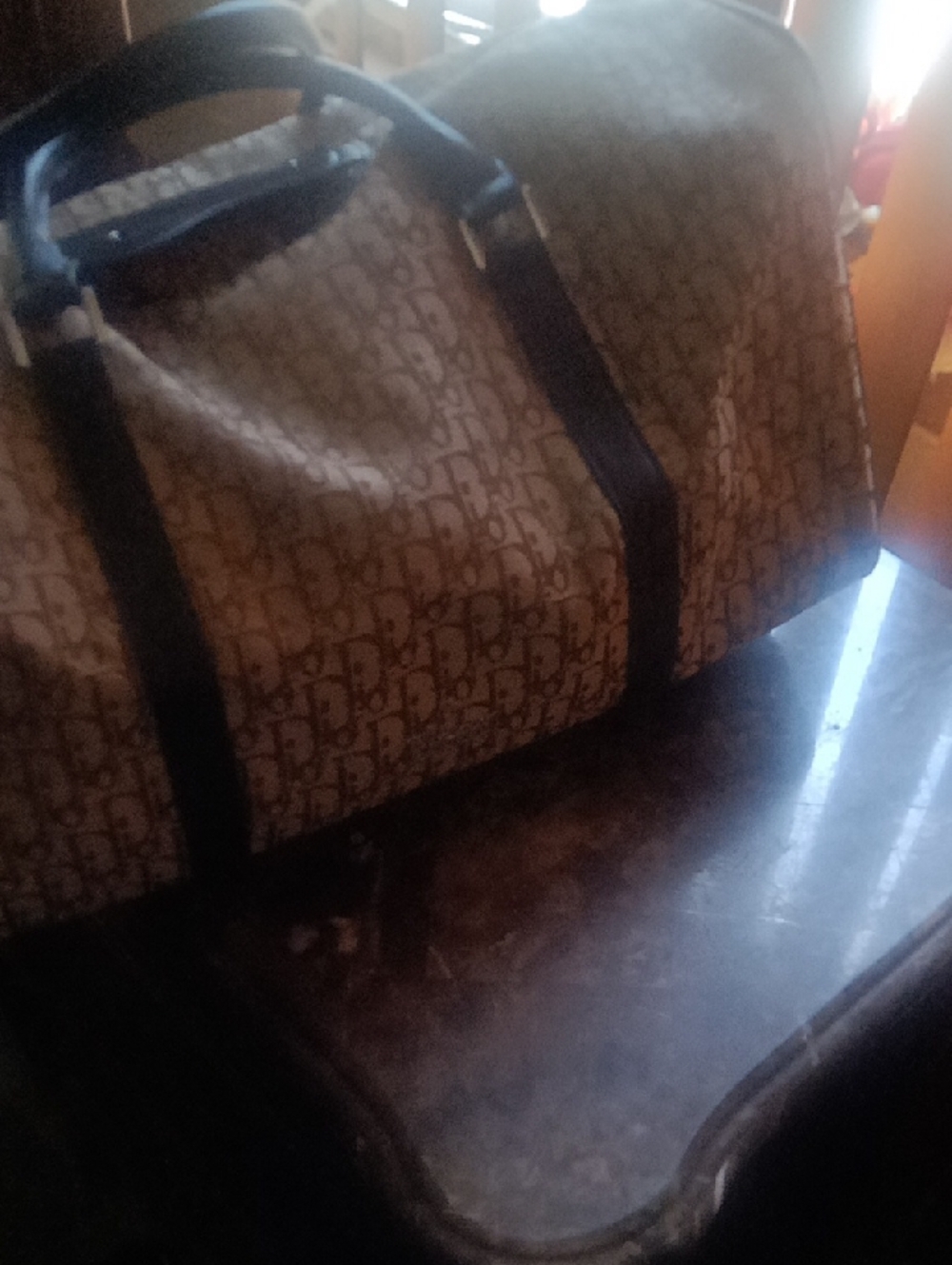 Fashion Brand Company Beige Monogram Travel Bag with Black Straps